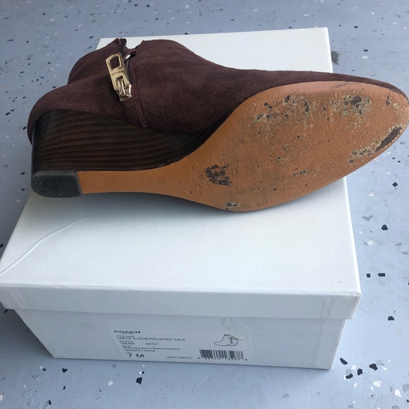 Brown suede Coach bootie with side zip - Picture 3 of 4